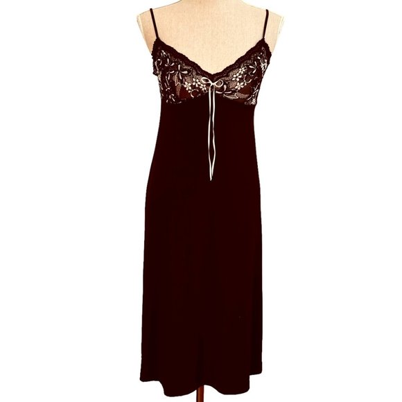 Lace  Embroidered Black Midi Slip Dress Size Small - Picture 1 of 11